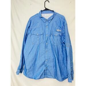 Columbia Mens 2XL Blue Chambray Pearl Snap Western Shirt Long Sleeve Button Down